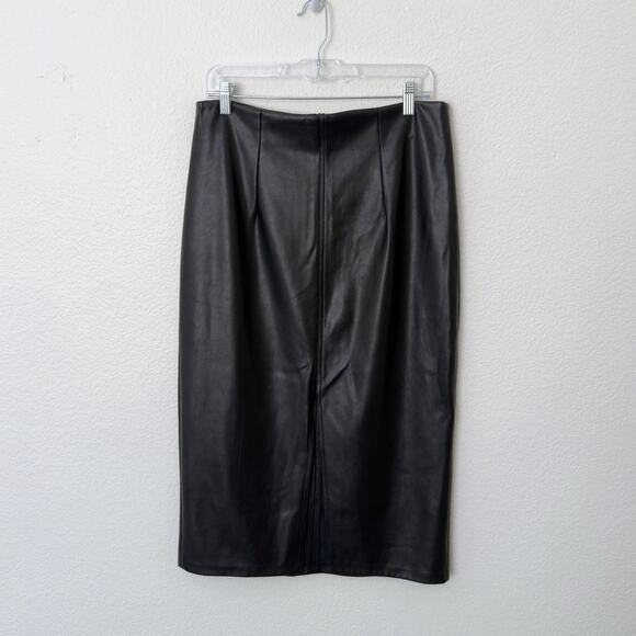 [Zara] Black Faux Leather Front Slit Pencil Midi Skirt NWT Edgy Classic Chic XL - Picture 2 of 12